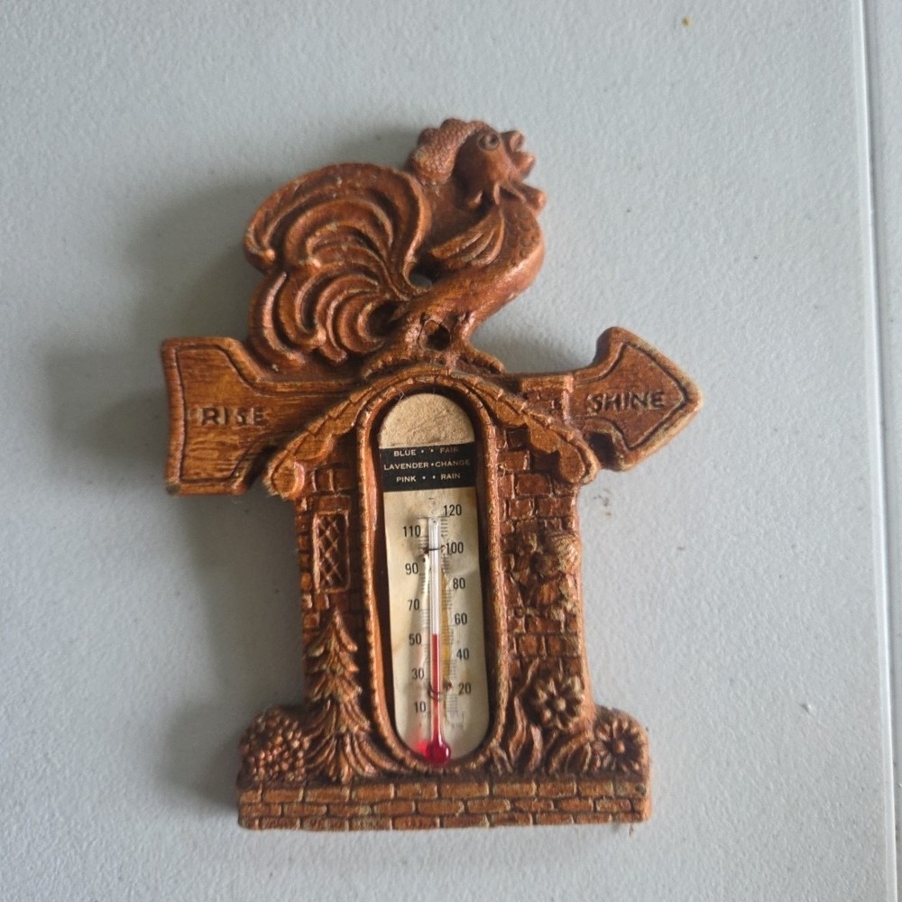 Vintage Kitchen Thermometer Rooster Chicken Wall Decor Rise Shine Kitch Core
